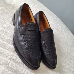 Allen Edmonds Foley Leather Penny Loafers Shoes 9.5D Black Woven Classic Preppy